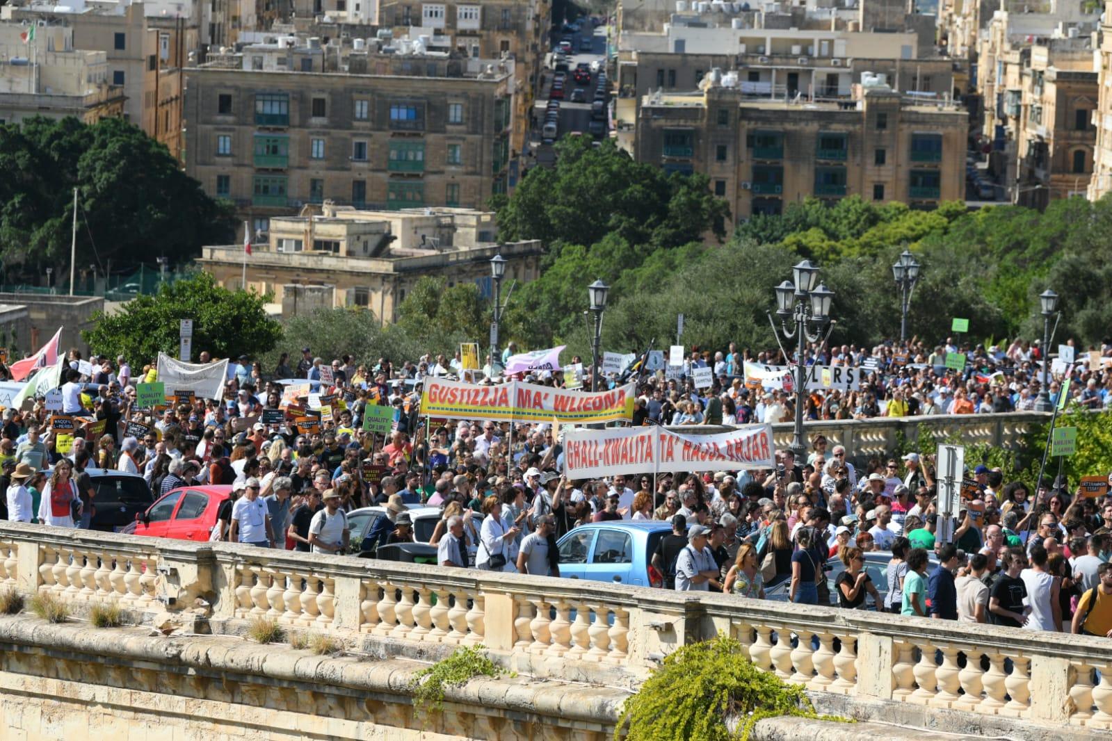 Demonstrators walk up to Castille Square. Photo: Matthew Mirabelli