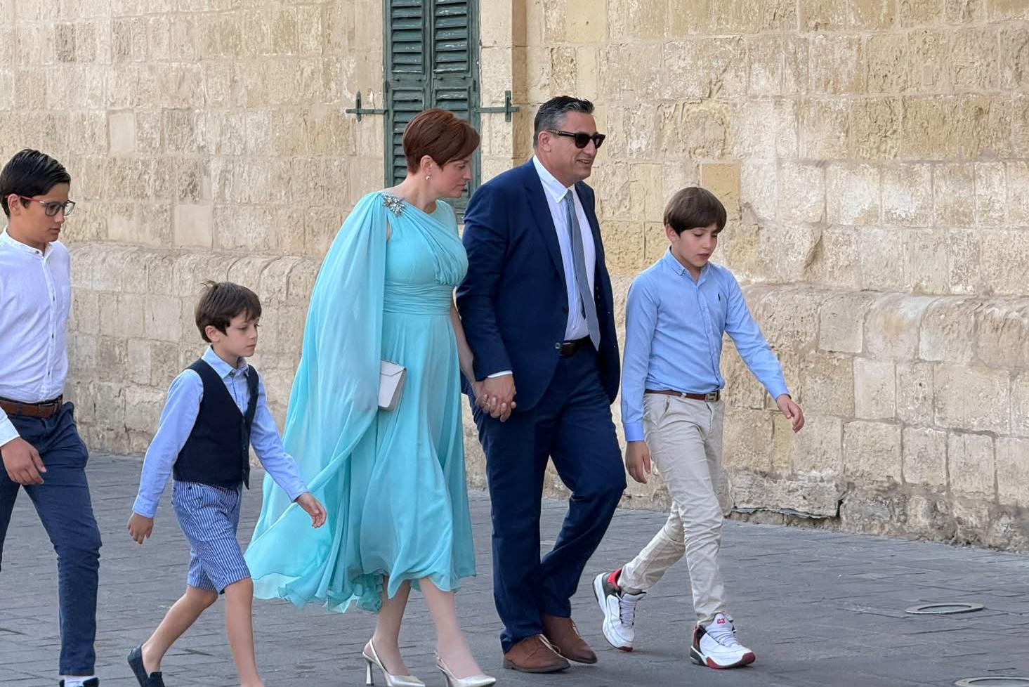Malcolm Paul Agius Galea and family arrive for the ceremony at the Grand Master's Palace. Photo: Kristina Vella