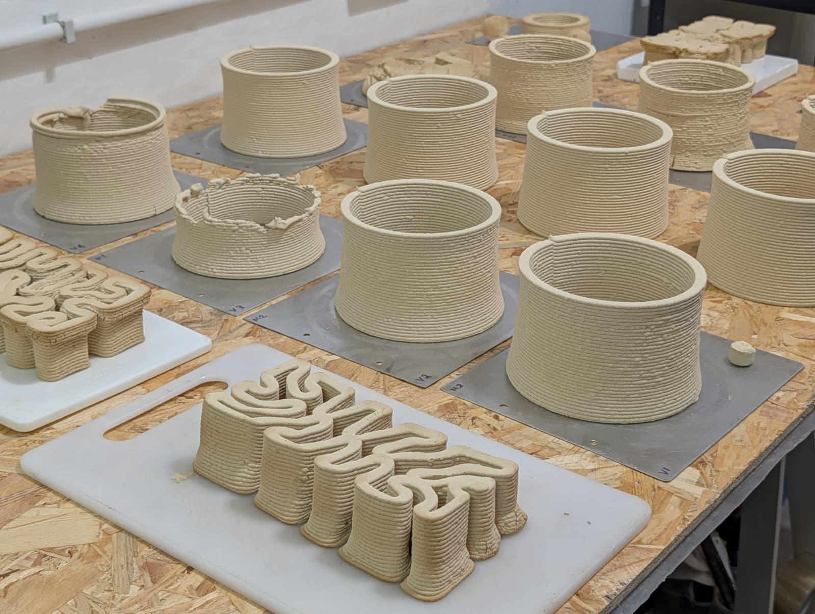 The first 3D-printed limestone bricks and discs. Photo: Chris Sant Fournier