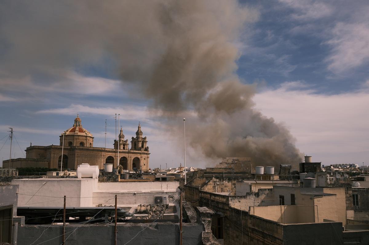 The plume of smoke near St Helen Church in Birkirkara. Photo: Victor Zammit.