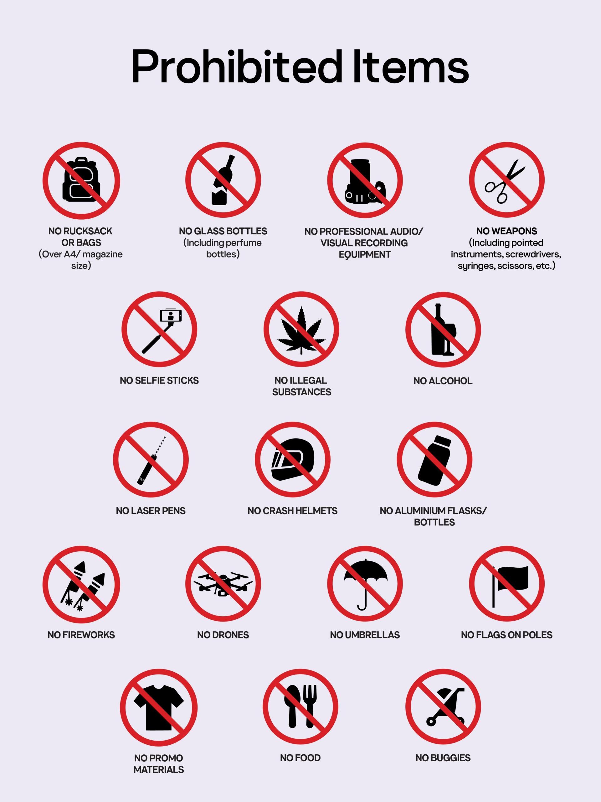 A list of the prohibited items. Photo: Isle of MTV/ Facebook