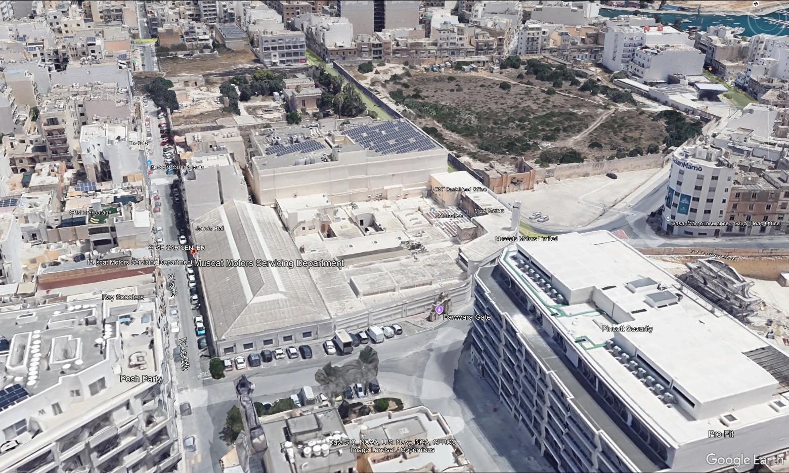 An aerial image of the area of the Muscat Motors site. Photo: Google Earth