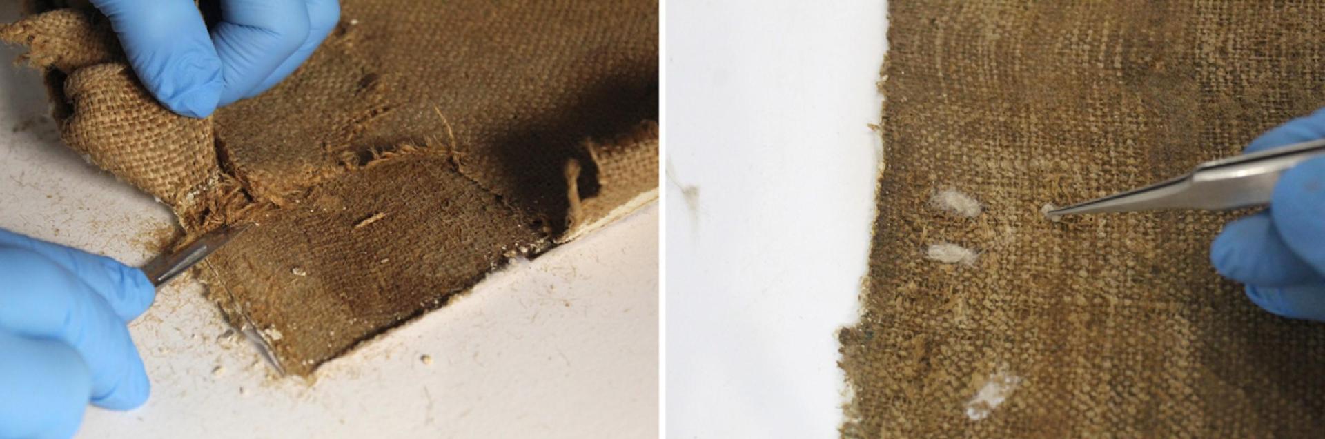 Details taken during treatments of the canvas support. Photos: ASC Conservation Centre Ltd