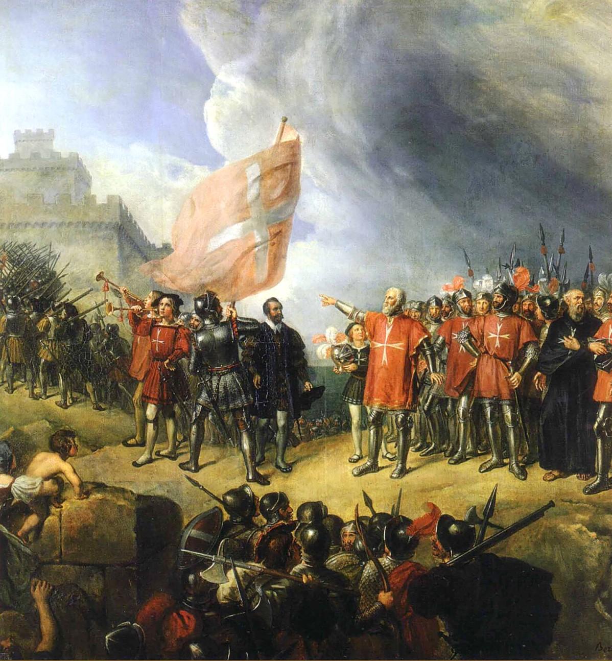 René Théodore Berthon’s painting of Philippe de Villiers de l’Isle Adam taking possession of Malta, on October 26, 1530, at the Musée National de Versailles.