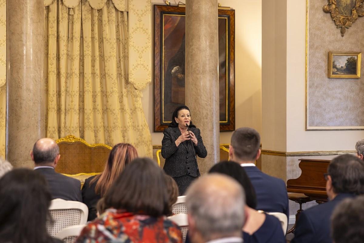 President Myriam Spiteri Debono addressing guests during the books&rsquo; launch.