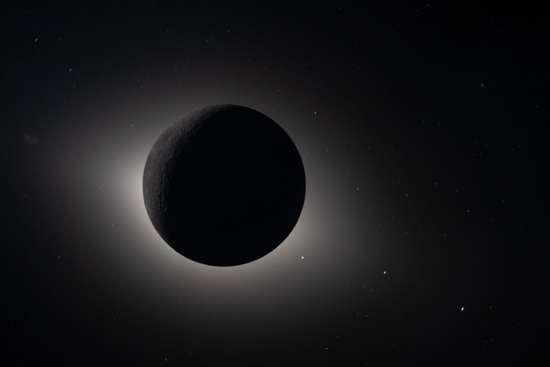 The Moon fully eclipsing the Sun. From the crew&rsquo;s perspective, the Moon appears large enough to completely block the Sun, creating nearly 54 minutes of totality and extending the view far beyond what is possible from Earth. Photo: NASA