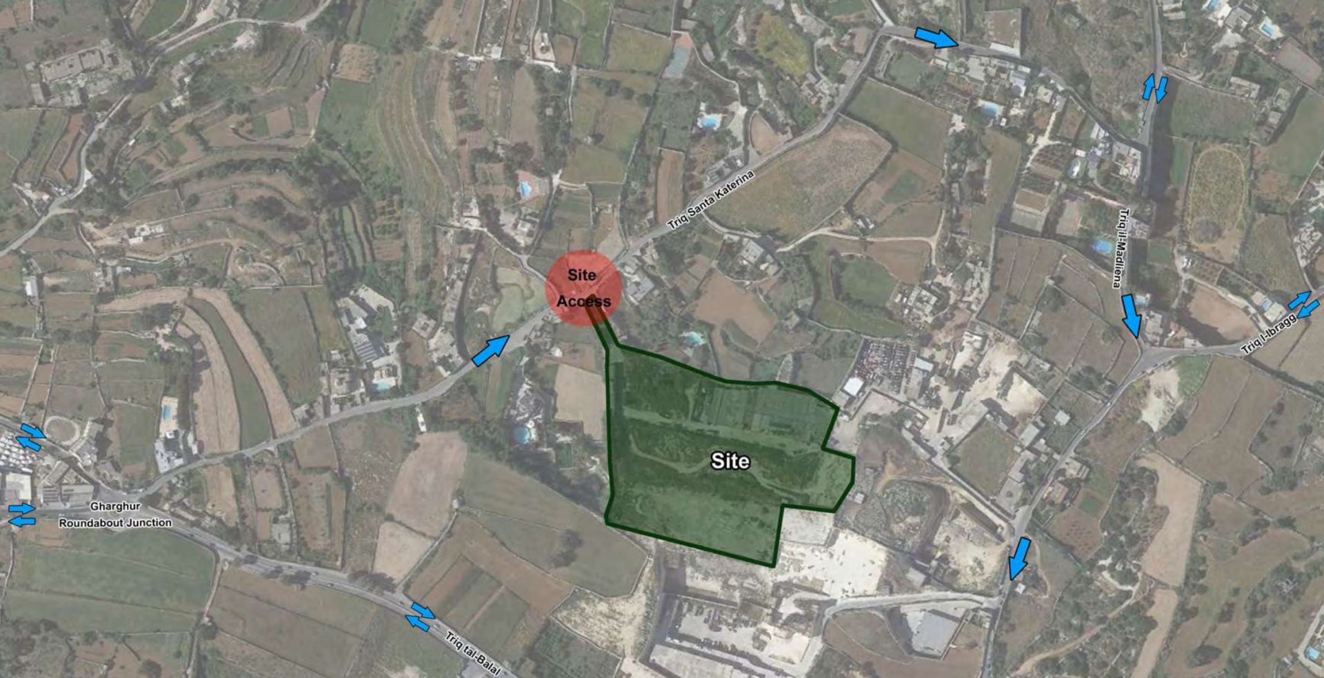 A transport plan for the site shows sole access on Triq Santa Katerina and traffic flow on nearby roads. Graphic: PA.