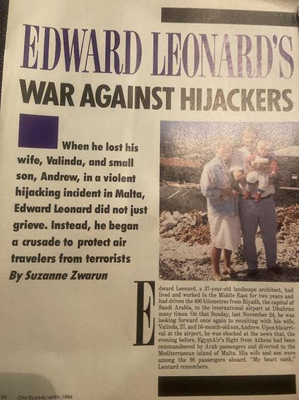 A magazine article about Ed Leonard's crusade to protect travellers from terrorism