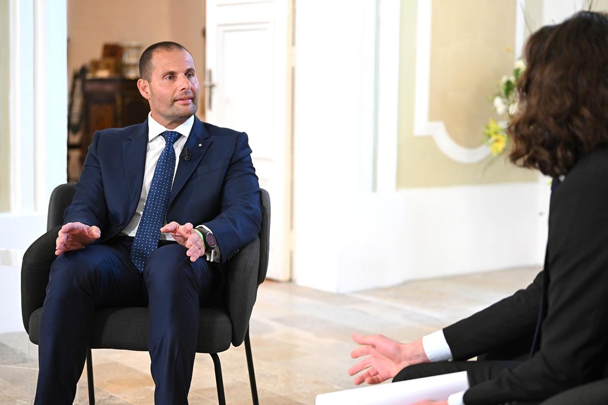 Robert Abela being interviewed by Mark Laurence Zammit at Castille last week.