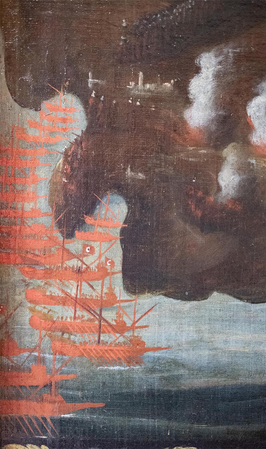 The Ottoman raid on Malta in July 1614. Detail from the painting <em>The Beheading of St Catherine</em> attributed to Giulio Cassarino. Courtesy of the Żejtun Parish Museum&nbsp;