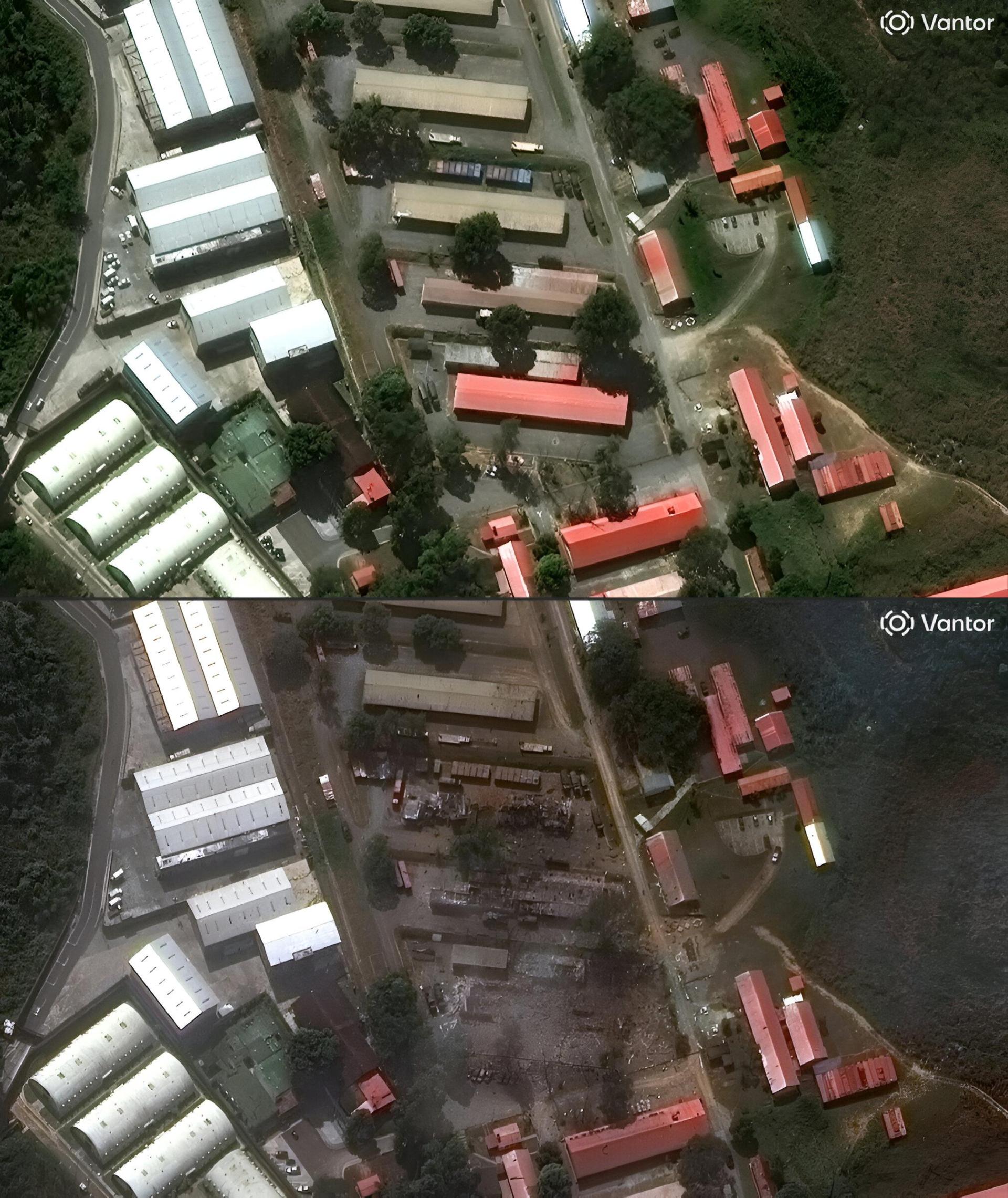 (Top) satellite image by Vantor taken on December 22, 2025, showing an overview of Fuerte Tiuna, Venezuela's largest military complex, in Caracas, and (bottom) an image taken on January 3, 2026, after t US military operation. Photo: AFP