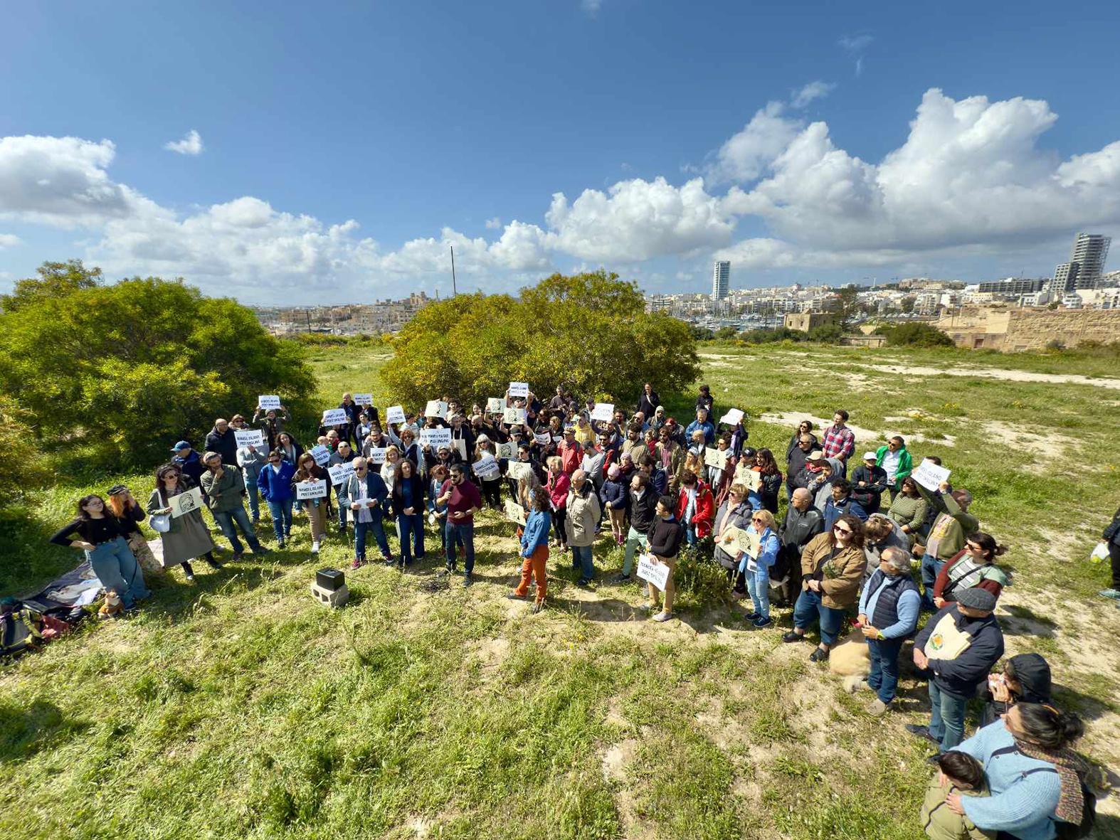 The activists demonstrating at Manoel Island. Photo: Daniel Cilia