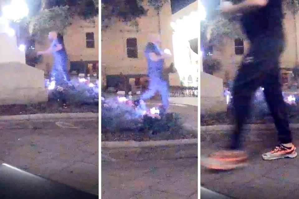Hidden camera footage shows Neville Gaf&agrave; removing tributes left at the temporary memorial to Daphne Caruana Galizia on the eighth anniversary of her murder.