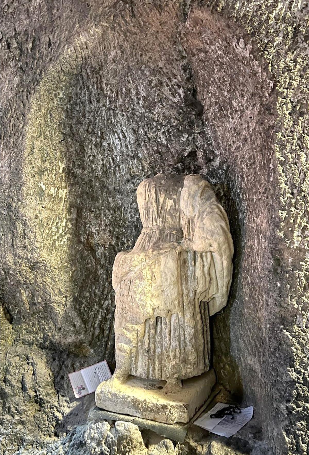 One of three headless statues in the niches of the underground chapel of Il-Madonna tal-Għar. Photo: Author&rsquo;s collection