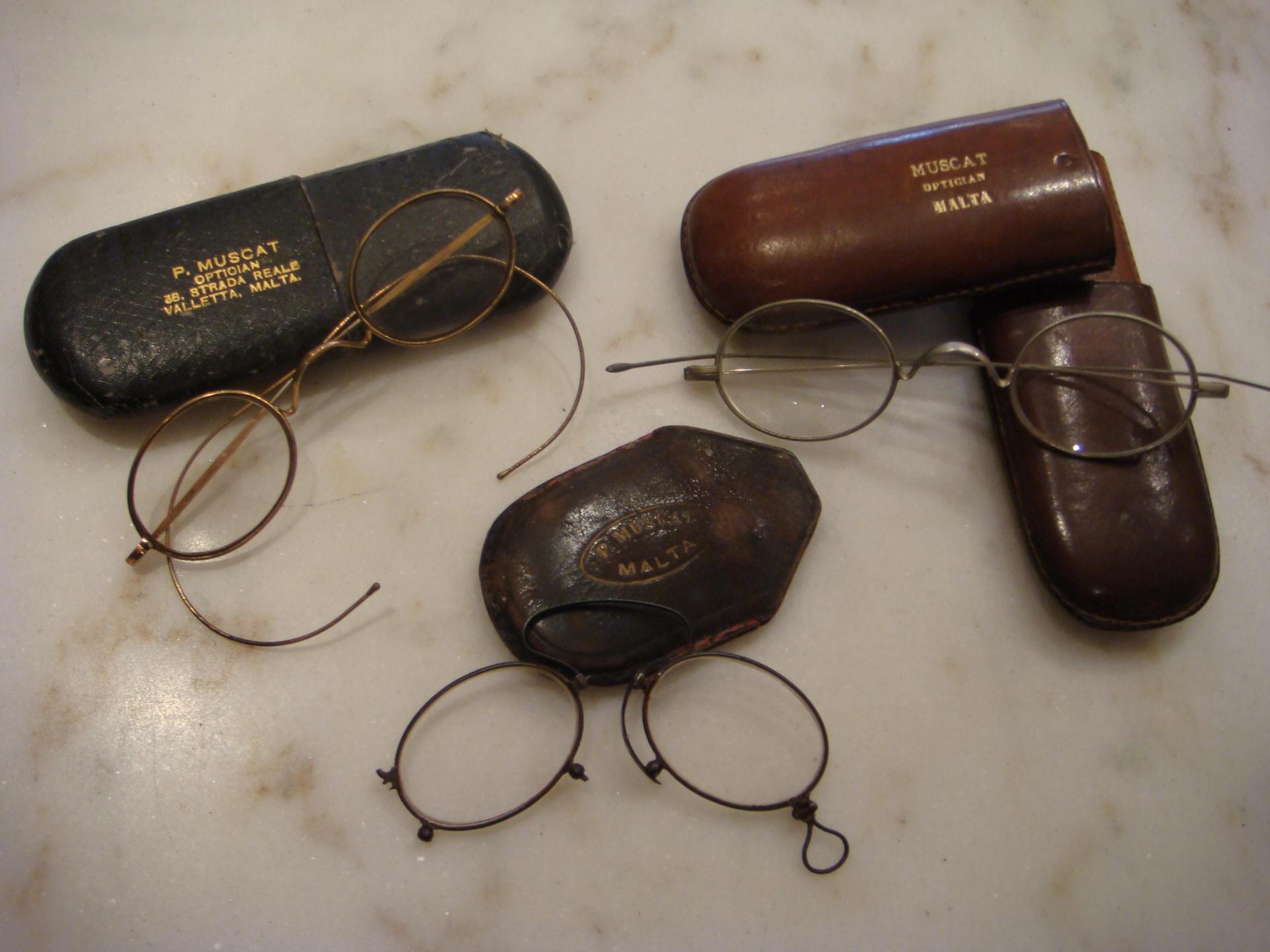 Antique glasses sold at the shop together with their respective cases with the shop&rsquo;s name on them. Photo: Joseph Farrugia