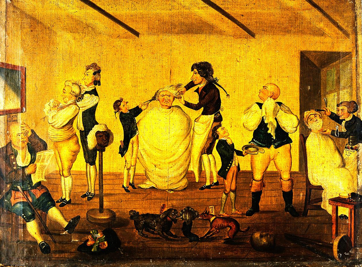 <em>In a Barber&rsquo;s Shop</em>, by Henry W. Bunb