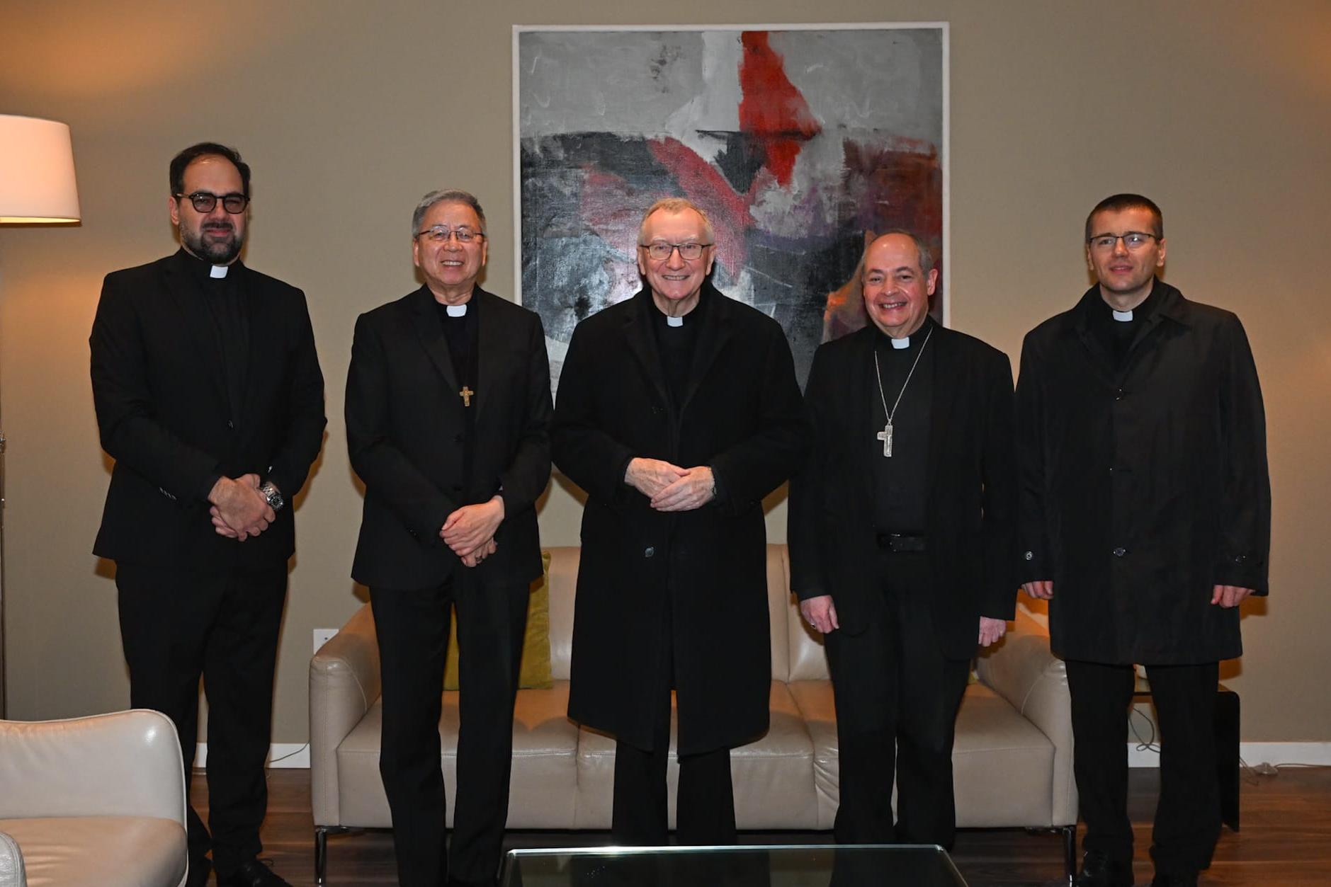 (Left to right) Charg&eacute; d&rsquo;Affaires of the Apostolic Nunciature of Malta Mgr Ervin Lengyel, Apostolic Nuncio Savio Hon Tai-Fai, Cardinal Pietro Parolin, Auxiliary Bishop Joseph Galea-Curmi and Mgr Pavol Talapka. Photo: Ian Noel Pace - Arċidjoċesi ta&rsquo; Malta