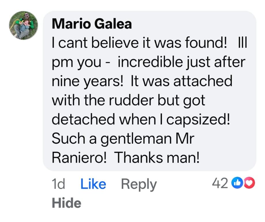 The message from Mario to Raniero after the diver shared some of the footage on social media in order to trace its owner. Photo: Facebook