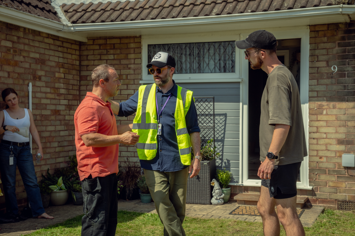Barantini (second from right) with Graham (second left) and other crew members on set.