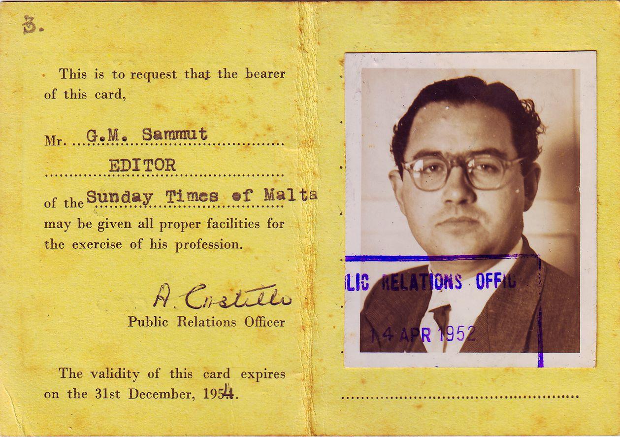 George Sammut&rsquo;s press card for the year 1954.