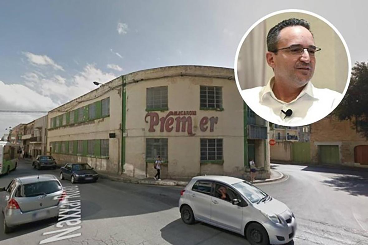 The former pasta factory, a well-known landmark in Balzan. Photo: Google. Inset: Joseph Portelli
