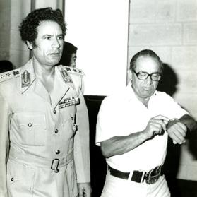 Col Muammar Gaddafi (left) and then Prime Minister Dom Mintoff leaving Castille in November 1973. Photo: Frank Attard