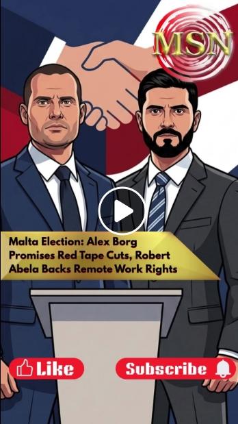 A heavily-stylised thumbnail of Robert Abela and Alex Borg. Screenshot: Facebook/Malta Short News