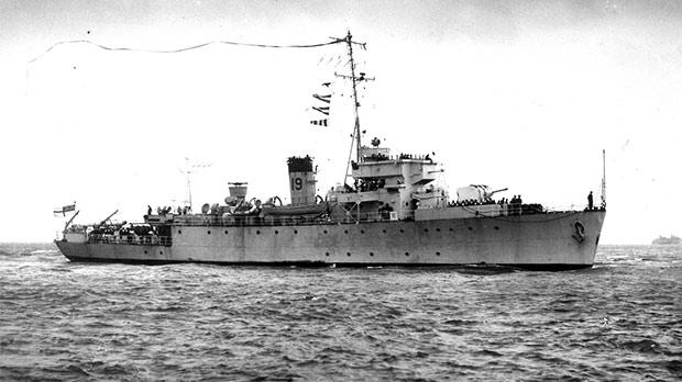 The minesweeper HMS Rinaldo clearing mines from the Adriatic, Ionian and Agean seas.