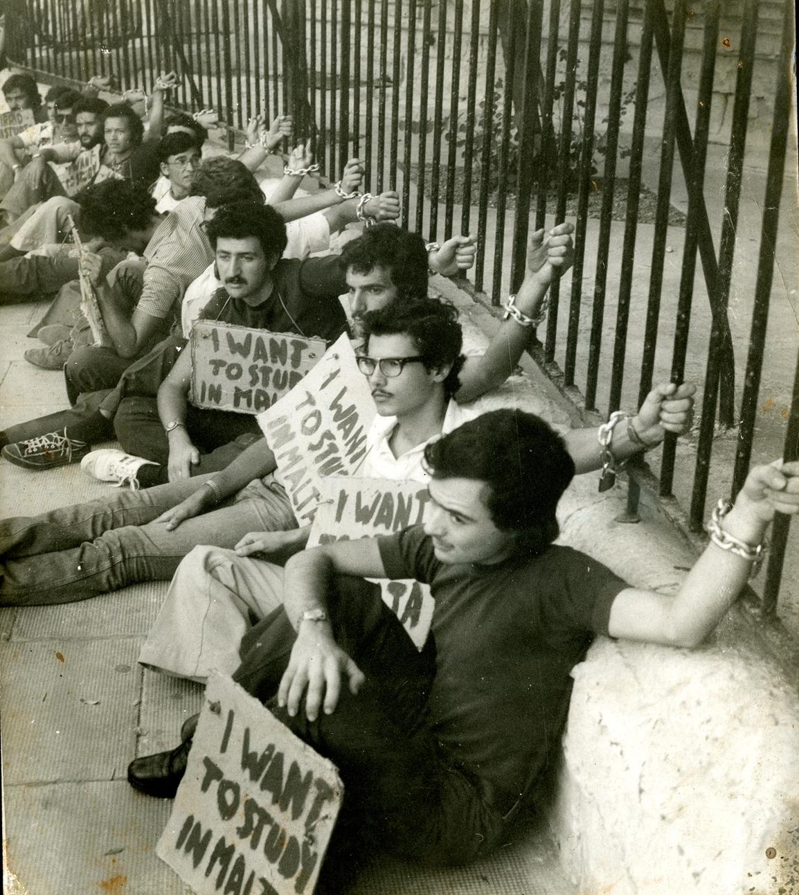 Medical students striking in the 1970s. Photo Frank Attard