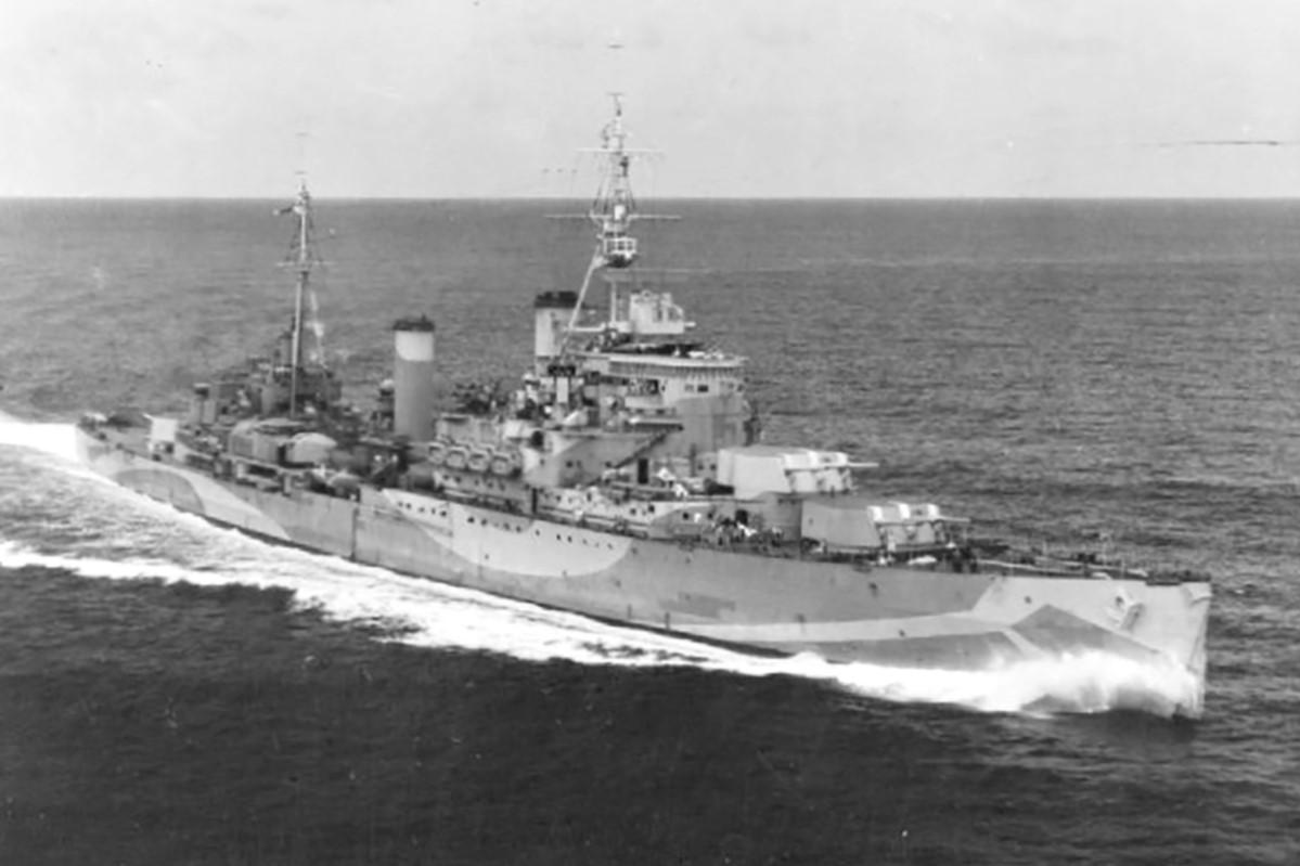The British cruiser HMS Kenya that formed part of the escort of Operation Halberd.