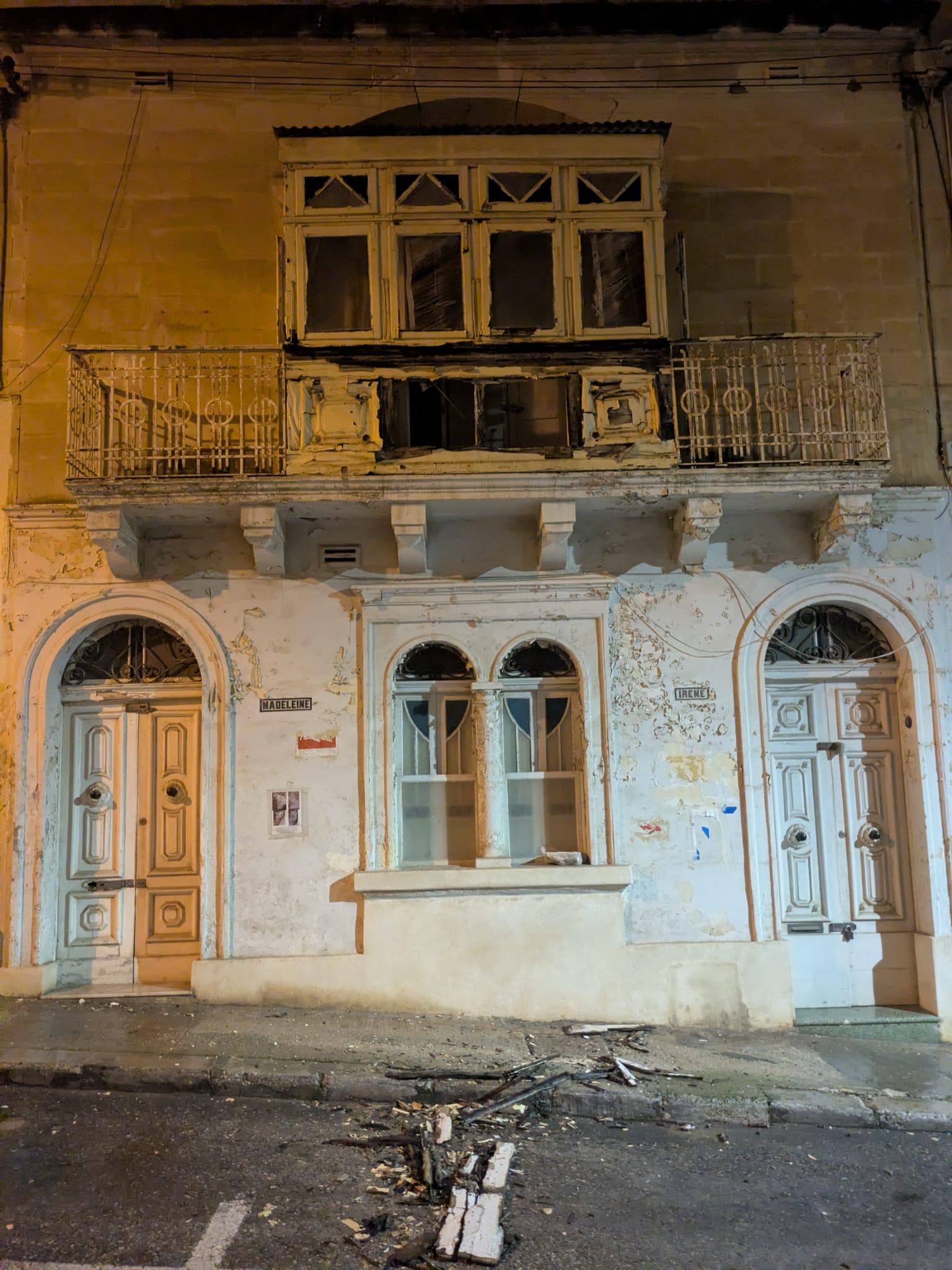 A collapsed balcony in Guze' Cardona Street, Sliema. Photo Neville Borg.
