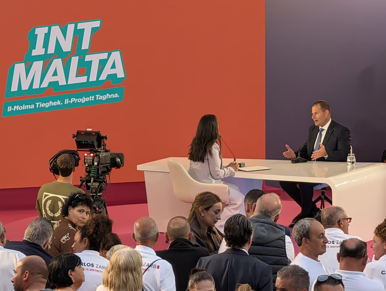 Robert Abela during an "interview" in Mellieha. Photo: Chris Sant Fournier