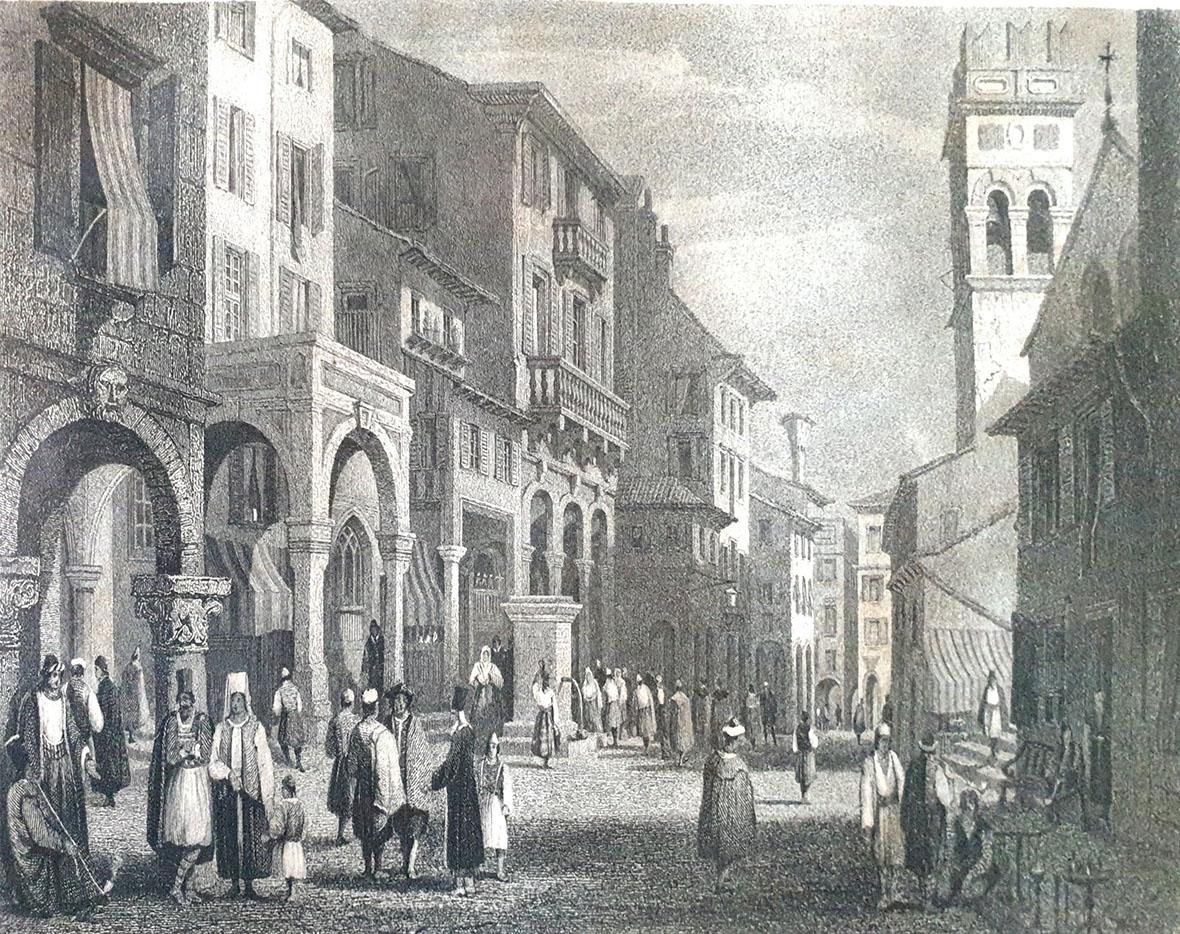 A painting of the Annunziata Catholic church in Kerkyra.