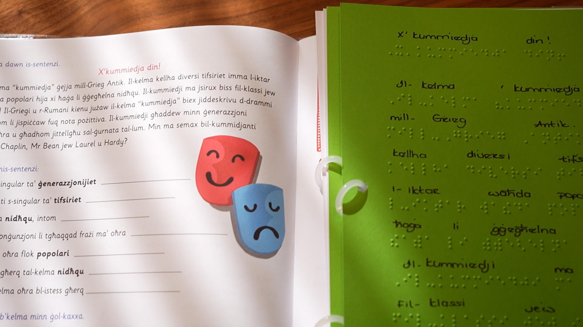 A school textbook turned into Braille.