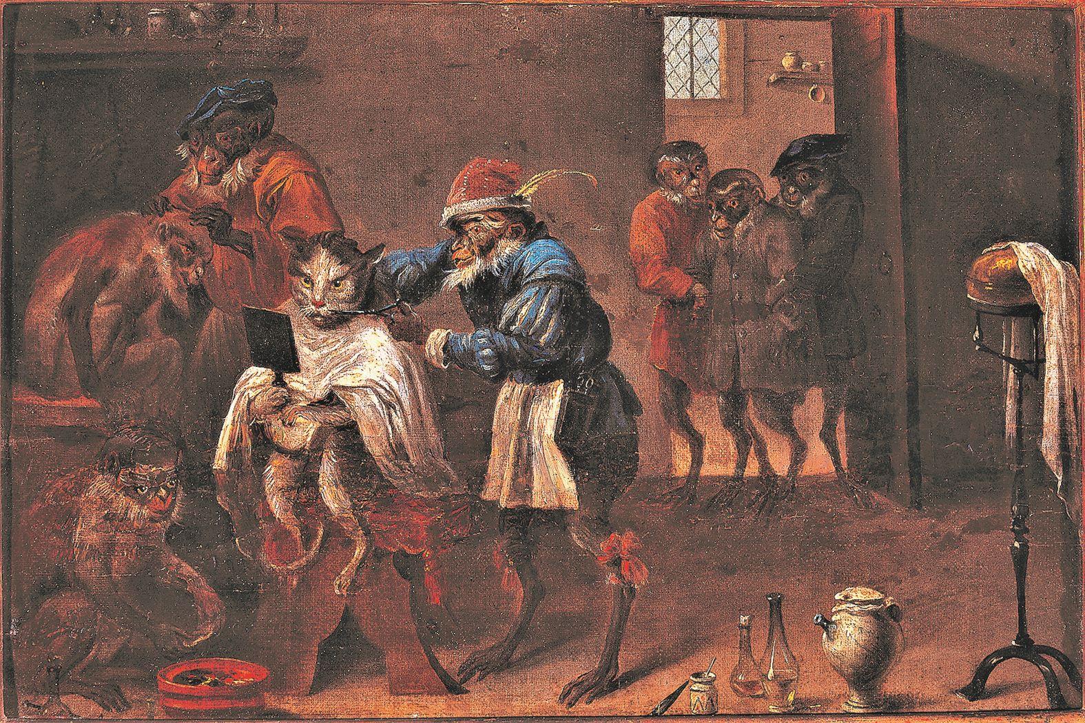 <em>Monkeys&rsquo; barber shop for cats</em> &ndash; a satirical scene by David Teniers. Photo: Courtesy of Palazzo Falson, Mdina
