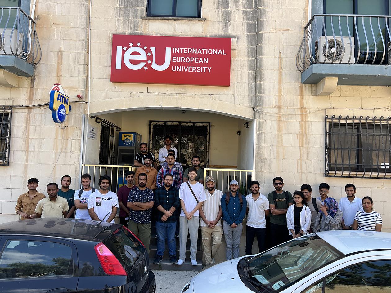 The students outside the private &lsquo;university&rsquo;. Photo: Chris Sant Fournier