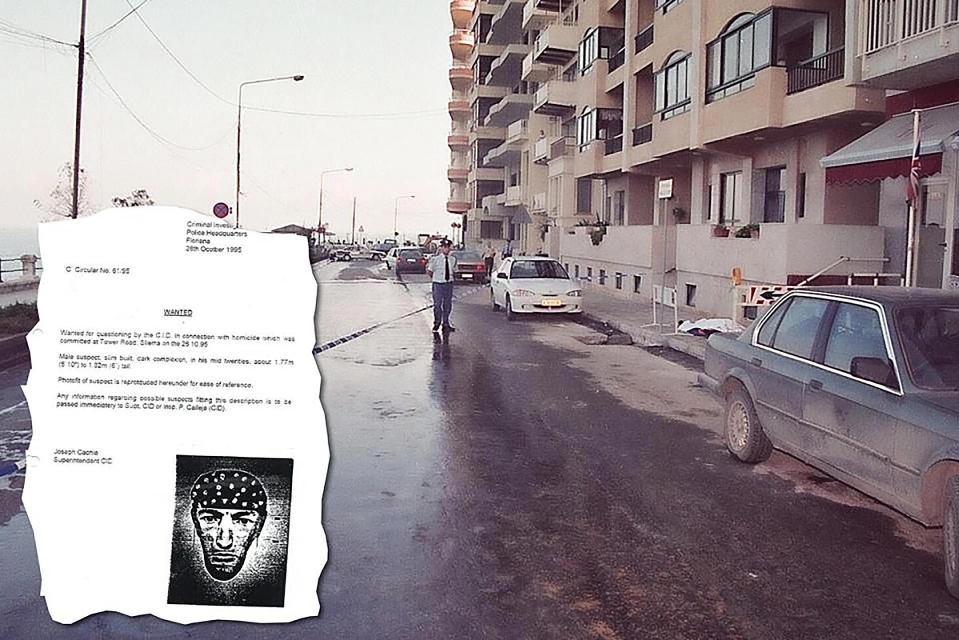 A policeman stands by the crime scene on Tower Road. Inset: Police documents