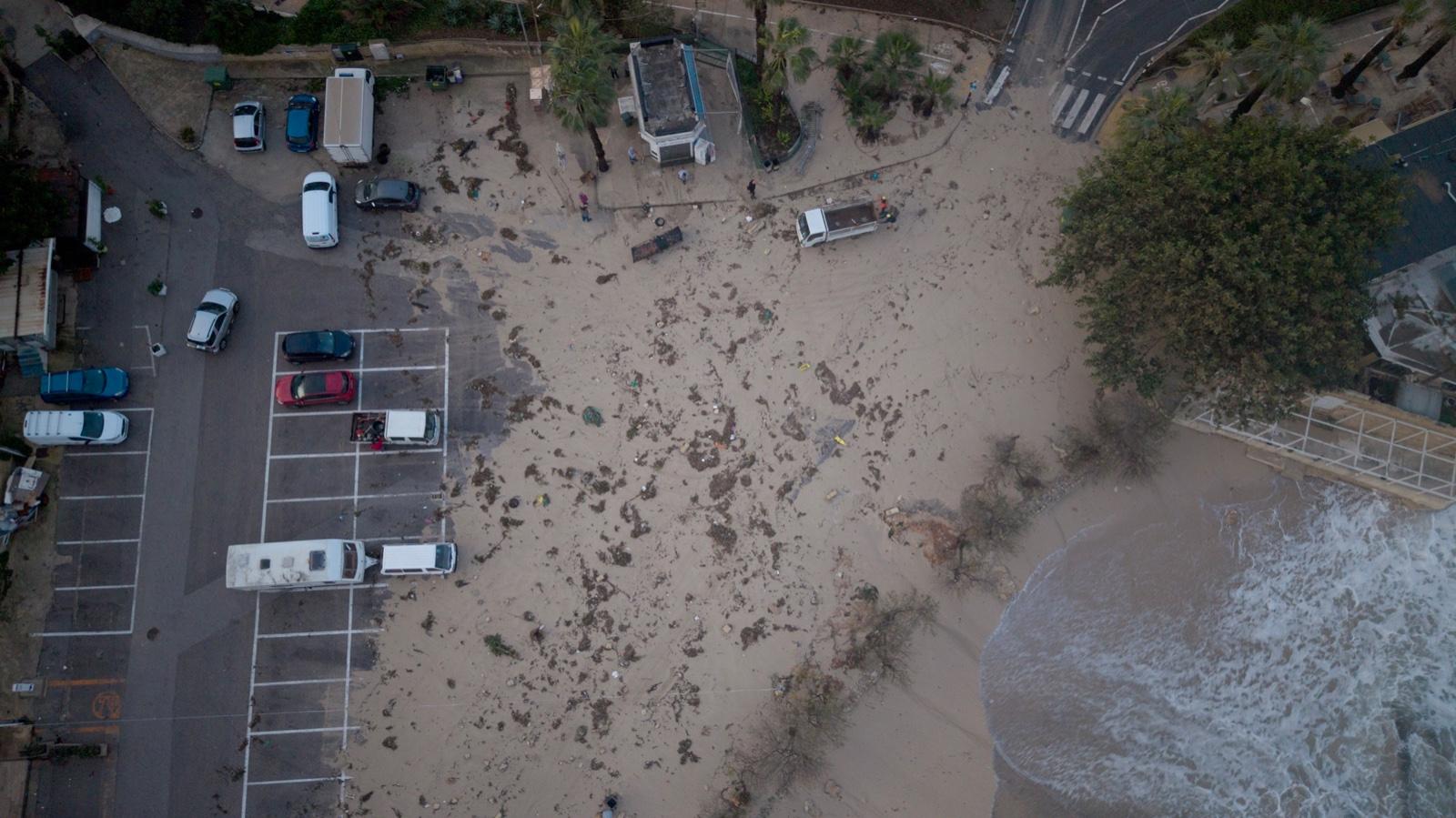 An aerial shot of the state of the Baħar iċ-Ċahaq cark park on Wednesday after two days of strong winds and thunderstorms. Photo: Jonathan Borg