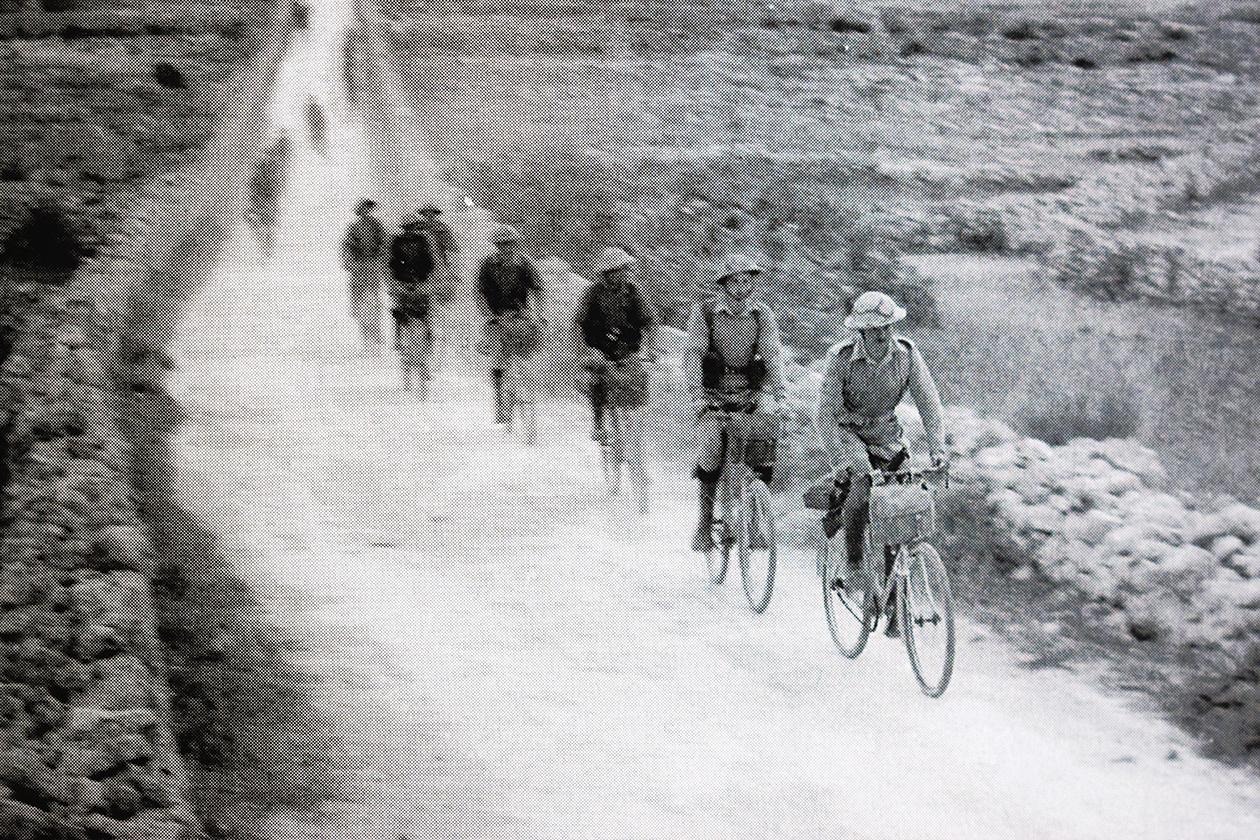 An army contingent on bicycles in Malta in WWII.