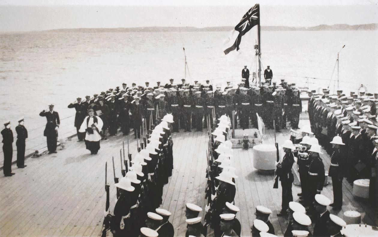A funeral at sea near Malta, postcard by the Windsor Studio, Valletta.