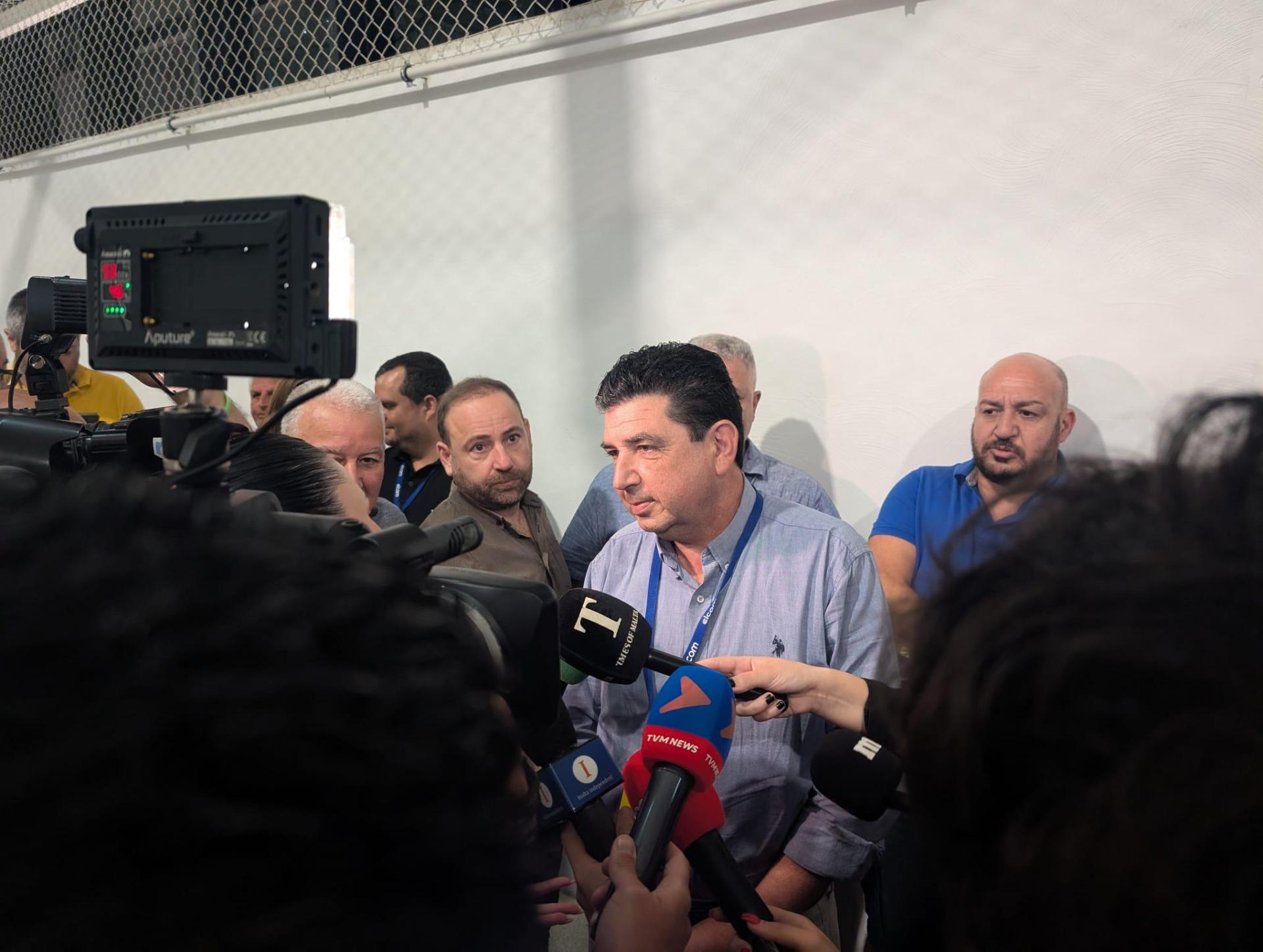 Stanley Zammit speaking to reporters. Photo: Jacob Borg