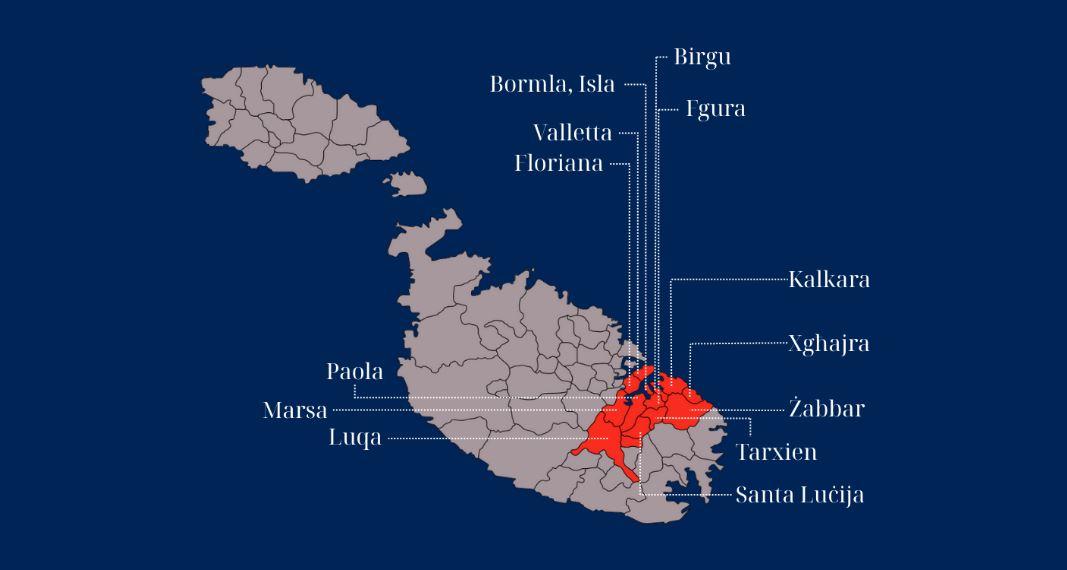 The southern harbour region is marked in red.