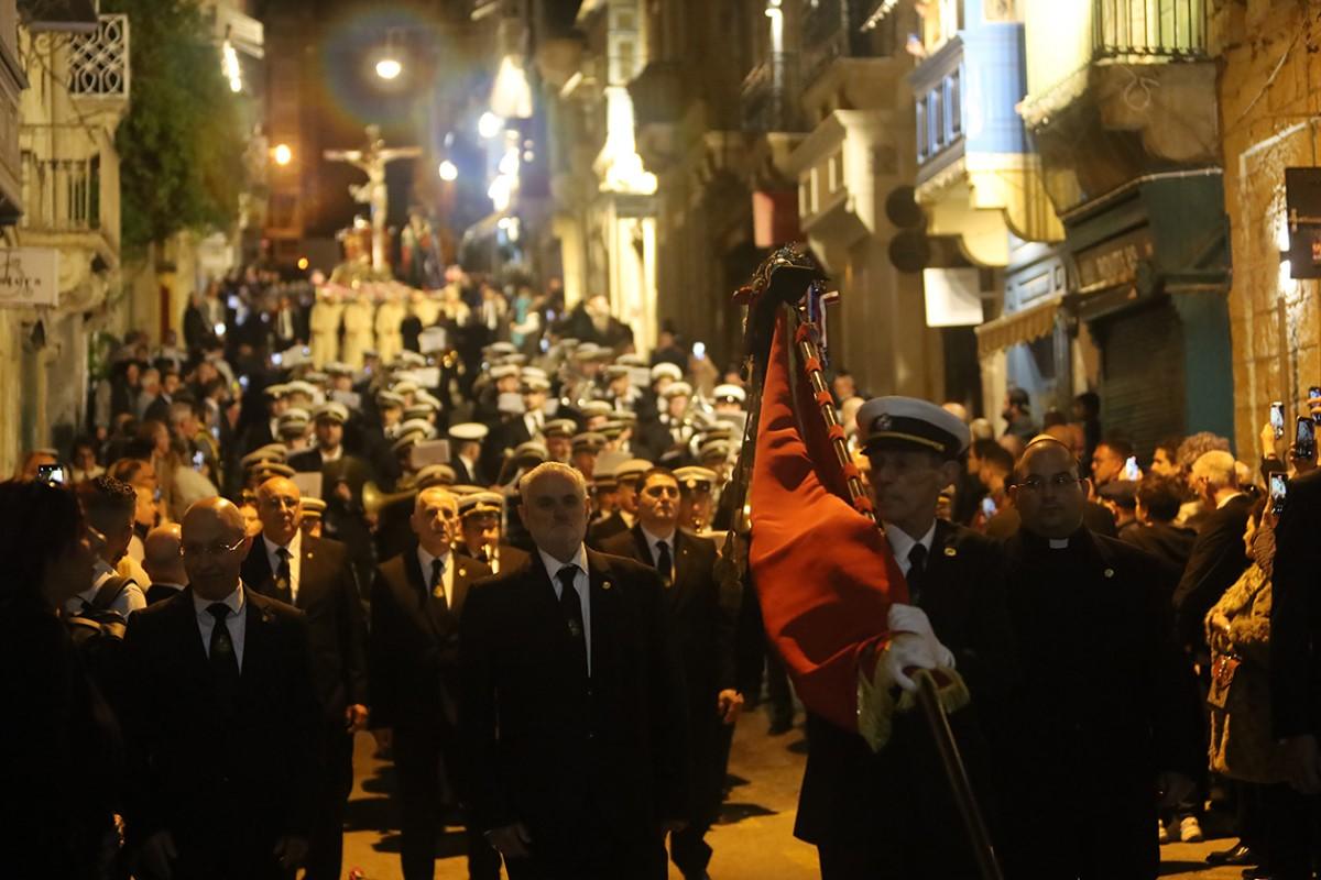 The crucifix being carried during a solemn Good Friday march through the streets of Valletta. Photo: Carl Farrugia