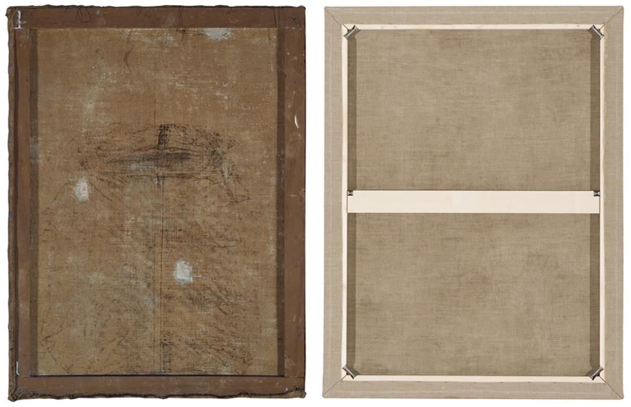 The verso of the painting before (left) and after treatments. Photo: ASC Conservation Centre Ltd