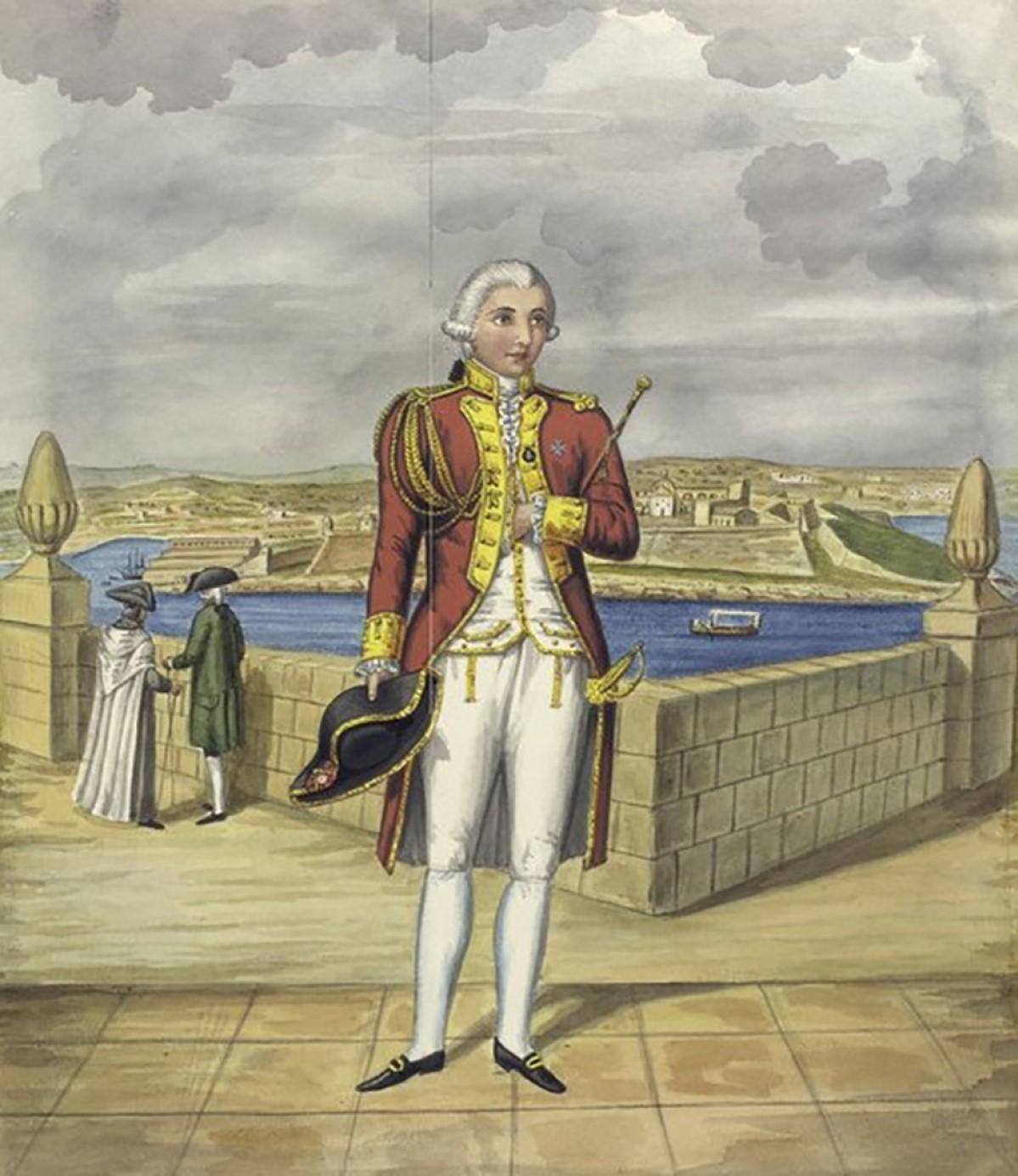 An 18th-century painting of a governor of Malta in Valletta showing Fort Manoel in the background. Photo: Wikipedia.com