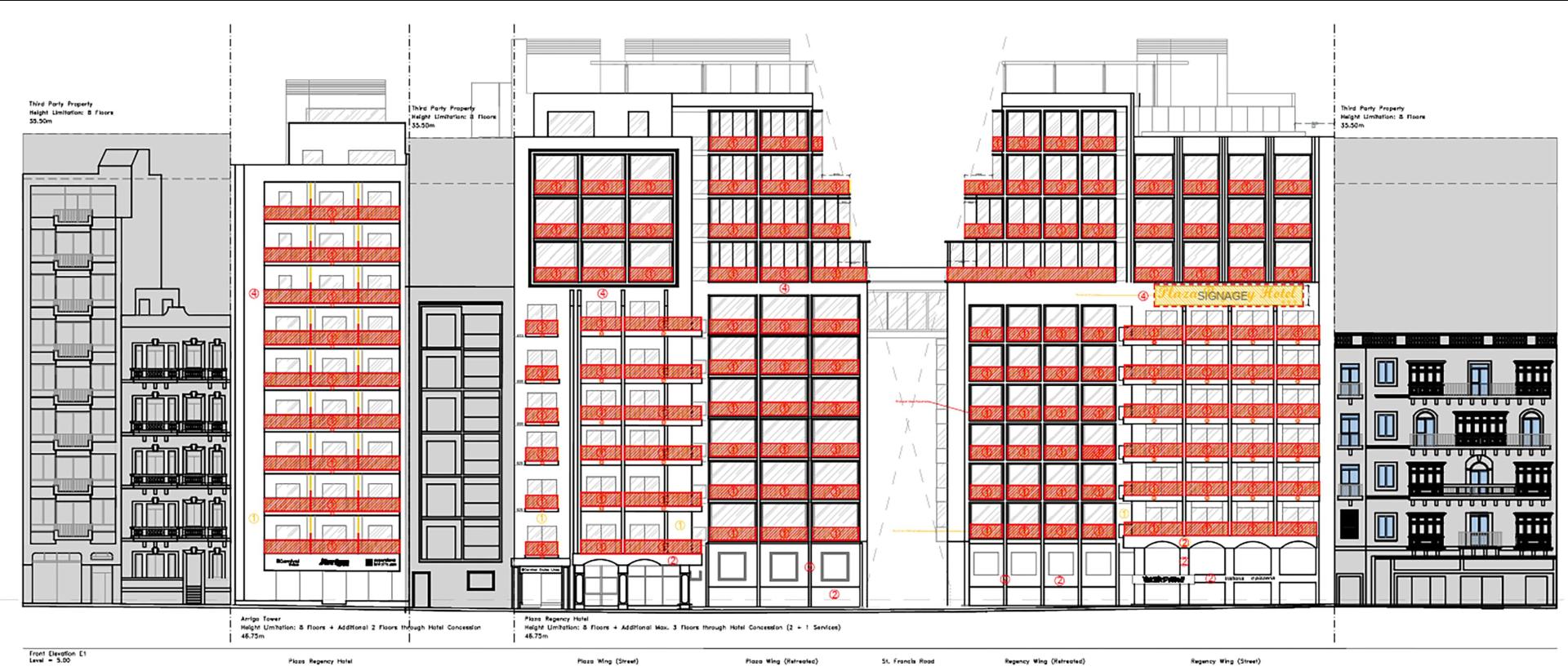 Drawings of the Plaza Regency Hotel expansion permit. Photo: Planning Authority