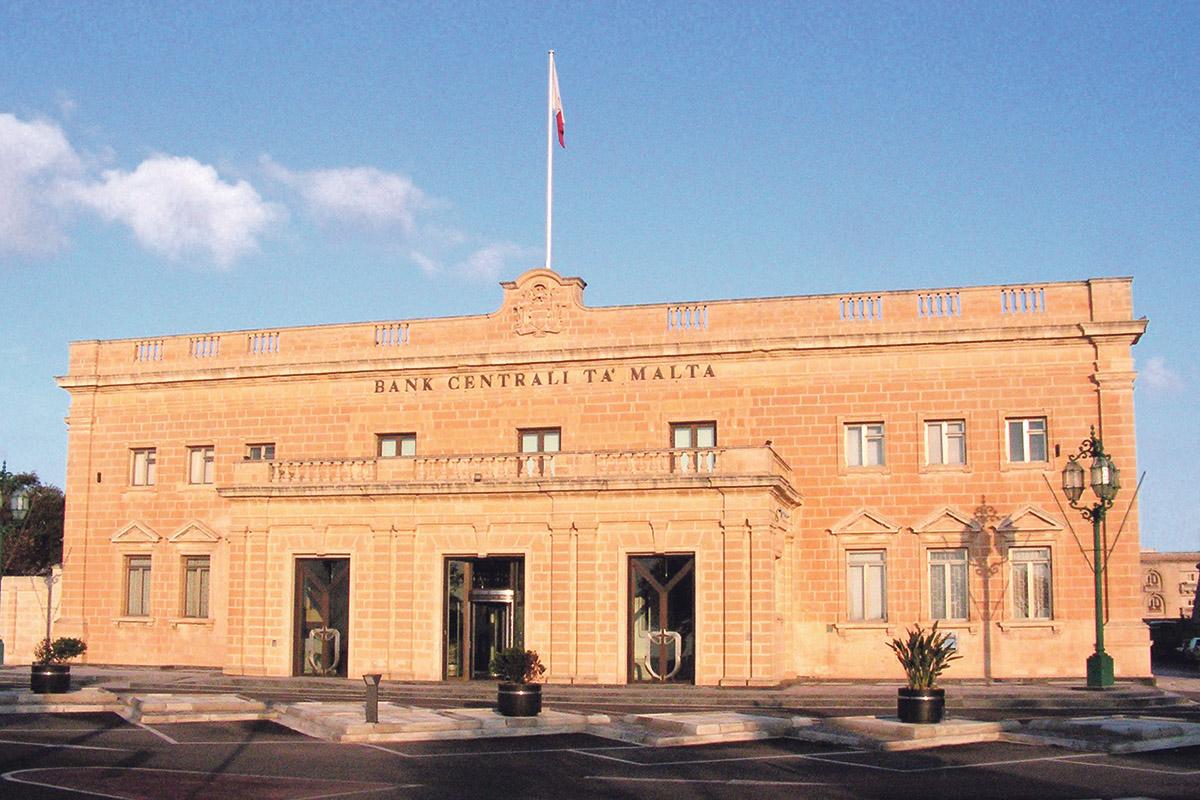 The fa&ccedil;ade of the Central Bank of Malta in Castille Square.