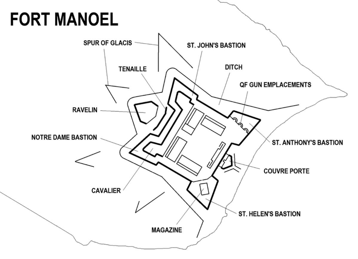 An outline map of Fort Manoel. Photo: Wikipedia.com