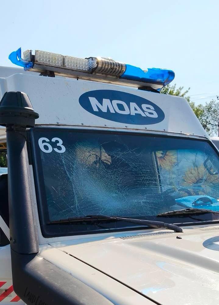 Another view of the damaged vehicle. Photo: MOAS