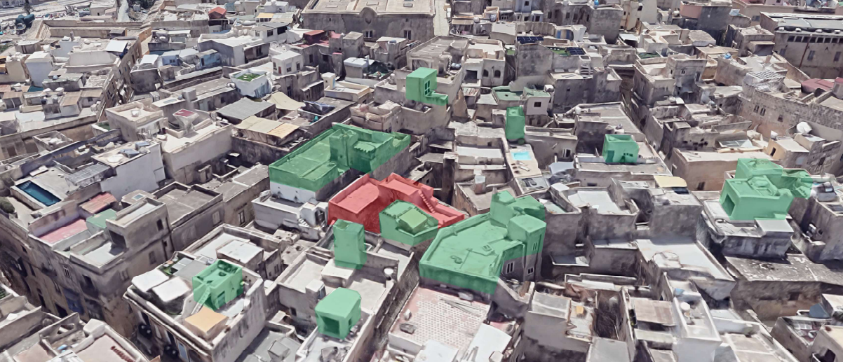 A Google Maps image uploaded by developers appears to show the planned development in red, with other buildings in the area above two floors shown in green. Graphic: Google Maps/PA.